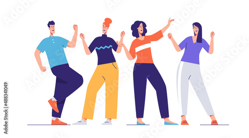 Vector illustration of a group of laughing joyful people. Editable stroke, global swatches