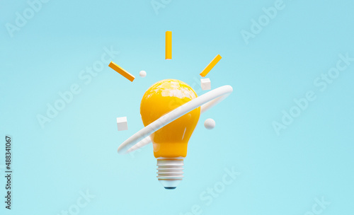 Yellow lightbulb with glowing and white ring for creative thinking idea concept by 3d render. photo