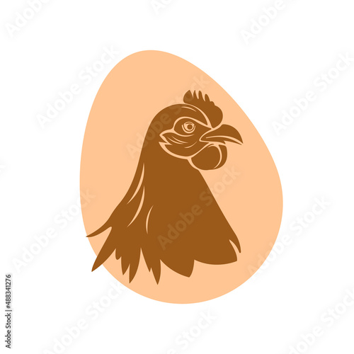 Silhouette of the head and neck of a chicken on a white background. Bird's head. Chicken logo