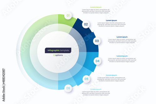 Six option circle infographic design template. Vector illustration