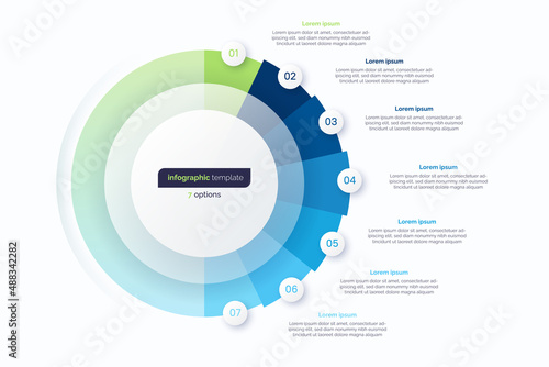 Seven option circle infographic design template. Vector illustration