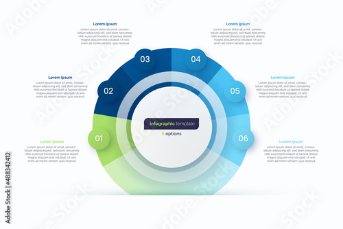 Six option circle infographic design template. Vector illustration