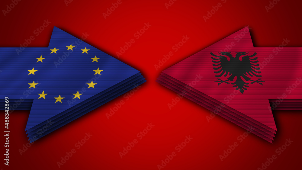Albania vs European Union Arrow Flags – 3D Illustration Albania vs European Union Arrow Flags – 3D Illustration