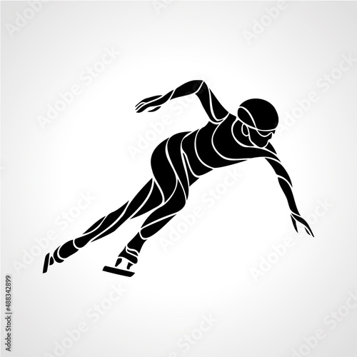 Speed skating. Vector illustration in the wavy style