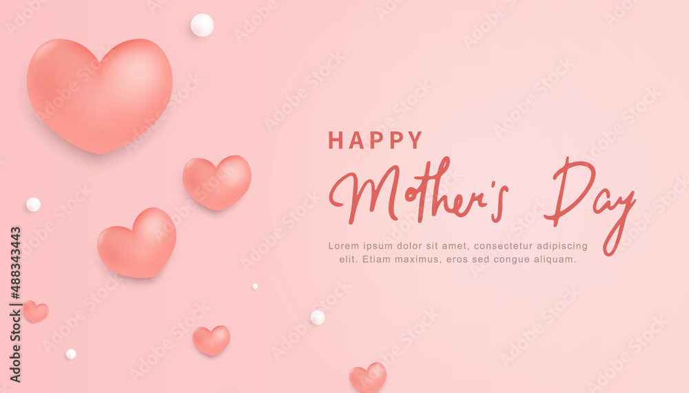Pink background of mother's day with hearts.
