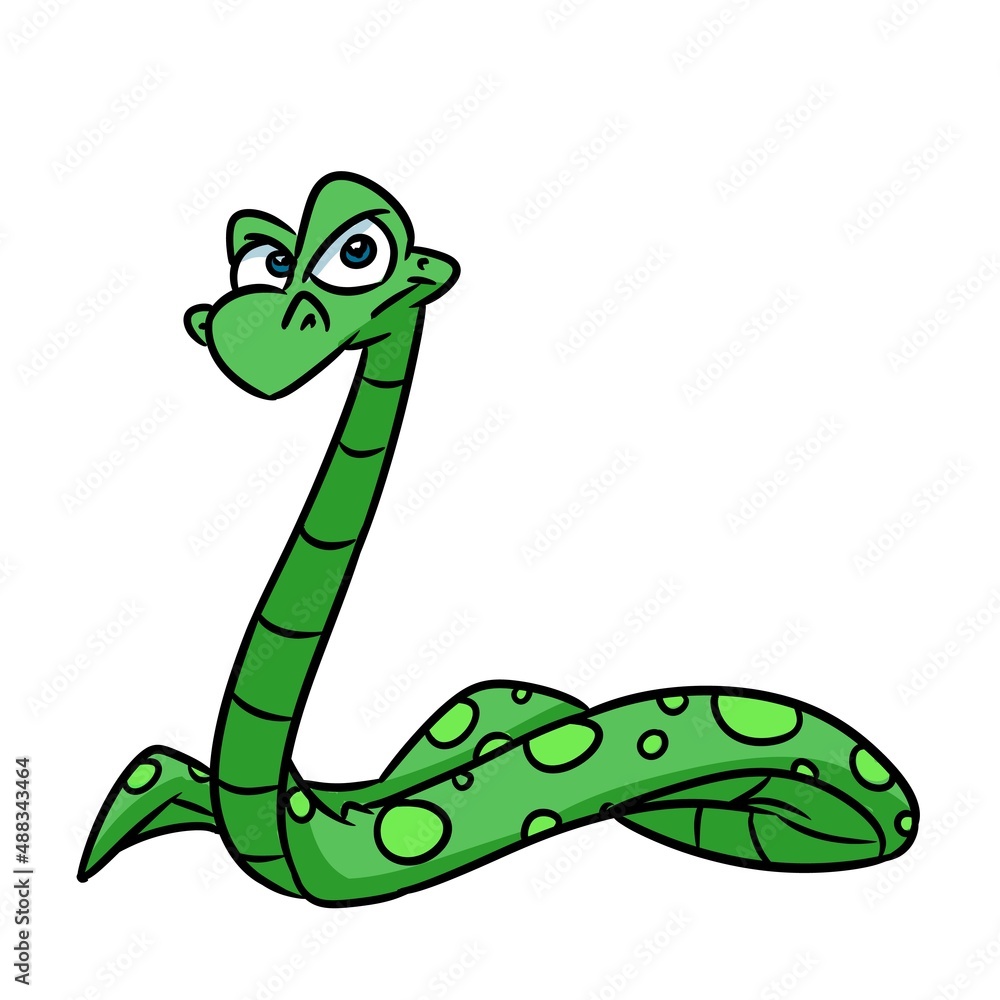 Naklejka premium Green snake character reptile illustration cartoon