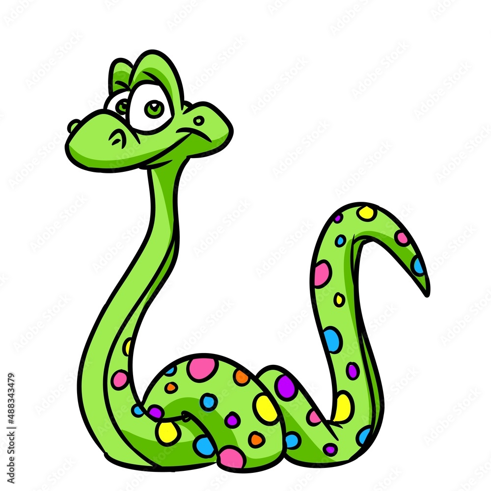 Naklejka premium Green reptile snake cheerful character illustration cartoon