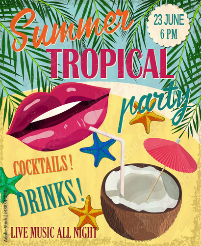 Summer tropical party vintage poster. photo