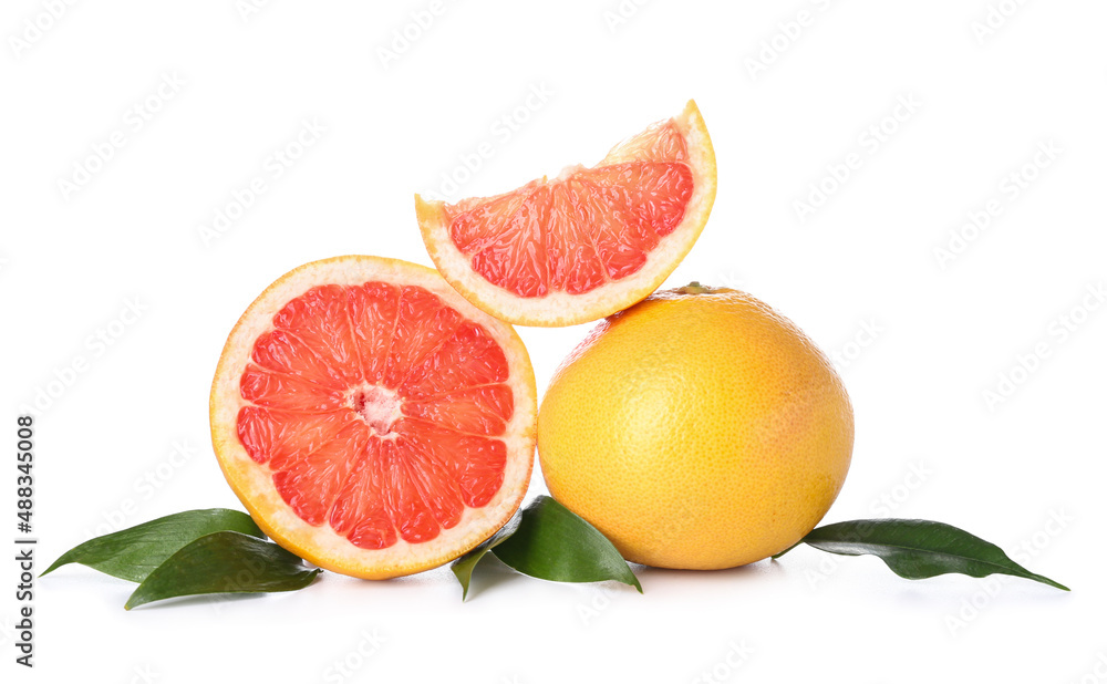 Fresh grapefruit pieces on white background Fresh grapefruit pieces on white background