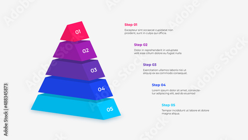 Pyramid business model with five levels. Creative infographic design template. Vector illustration for presentation