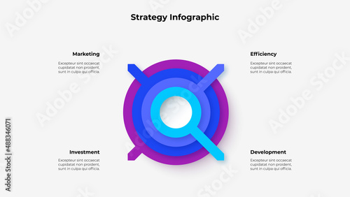 Four rings with arrows. Abstract element with 4 options. Business data visualization for presentation. Vector infographic diagram