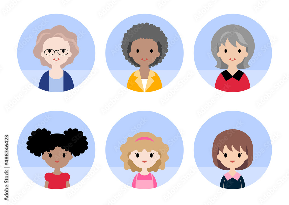 Old women and little girls avatar icon set. Old women and little girls avatar icon set.