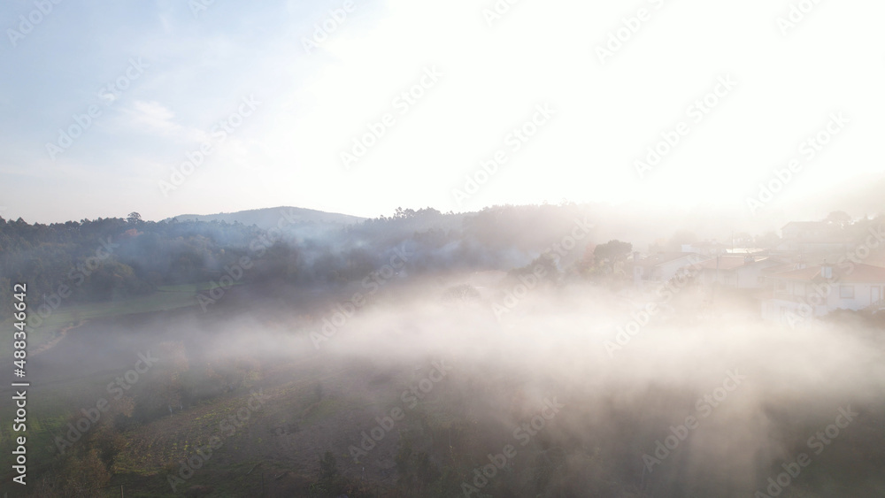 Aerial view of smoke caused by incineration. Burning agricultural waste, the easiest way to reduce or eliminate the volume of combustible materials produced by agricultural activities. Aerial view of smoke caused by incineration. Burning agricultural waste, the easiest way to reduce or eliminate the volume of combustible materials produced by agricultural activities.