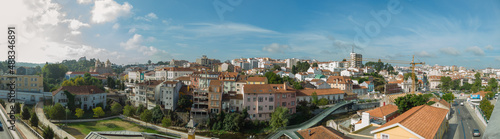 Leiria, Portugal, August 29, 2021: Panoramic view of Leiria downtown cityscape with Lis River canal.