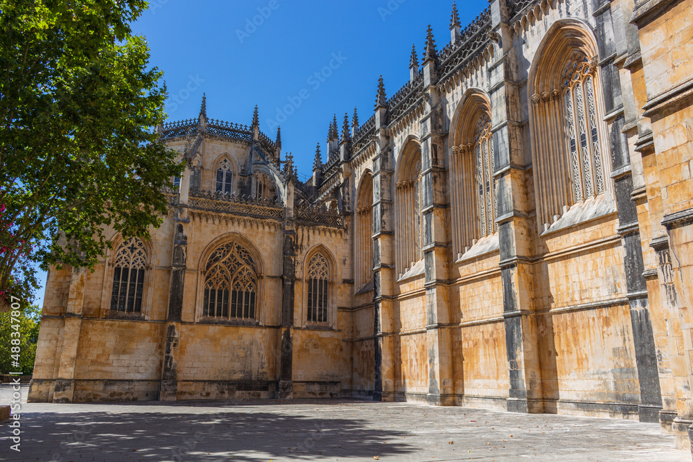 Batalha, Portugal, August 21, 2021: The Monastery of Santa Maria da Vitória. The Monastery of Batalha is one of the most fascinating Gothic monuments of the Iberian Peninsula.