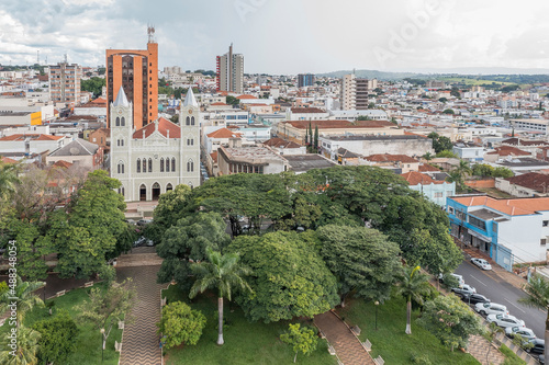 Aerial view of square Matriz, downtown in Passos, Minas Gerais, Brazil photo