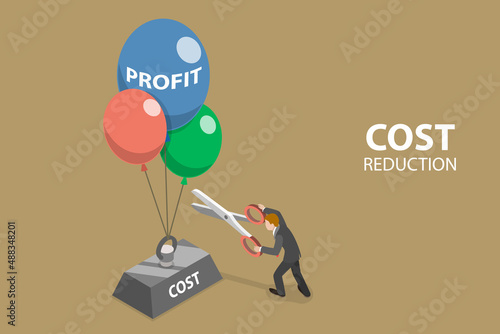 3D Isometric Flat Vector Conceptual Illustration of Cost Reduction Strategy, Cutting Expenses to Increase Profit