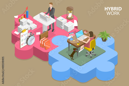 3D Isometric Flat Vector Conceptual Illustration of Hybrid Work, Workspace Location Choice, Remote job