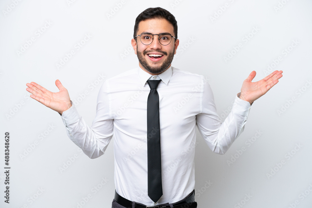 Business Brazilian man isolated on white background with shocked facial expression Business Brazilian man isolated on white background with shocked facial expression