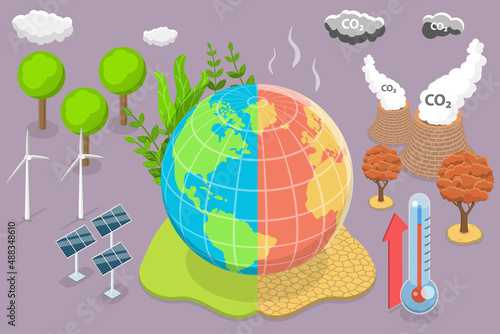 3D Isometric Flat Vector Conceptual Illustration of Greenhouse Effect, Environment Pollution and Global Warming