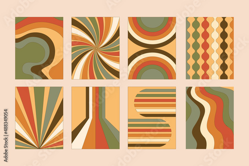 Simple Linear Art chunky Hippie Retro hippie stickers, psychedelic groovy set bundle elements. vintage icons in 70s-80s style. Flat vector illustration, design templates with rainbow, sun background
