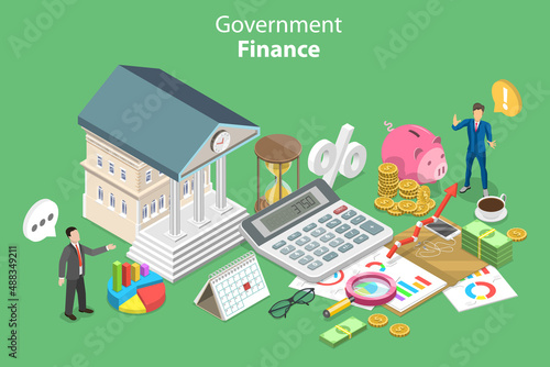 3D Isometric Flat Vector Conceptual Illustration of Government Finance, Public Financial Management