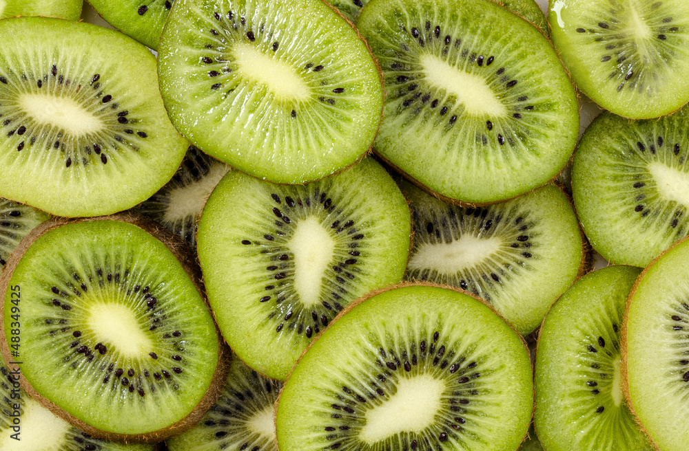 juicy ripe kiwi fruit background sliced pieces top view juicy ripe kiwi fruit background sliced pieces top view