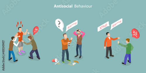3D Isometric Flat Vector Conceptual Illustration of Antisocial Behaviour, Violence, Social Abuse and Harassment photo