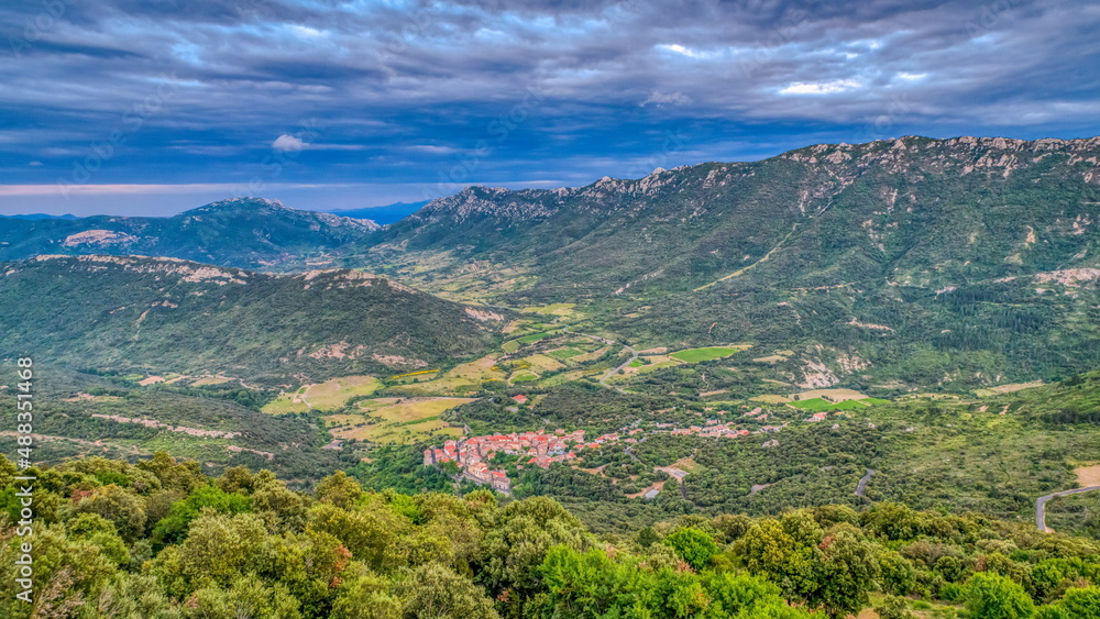 Landscape amazing view over Dulhac, image taken from Peyrepertuse Castle
