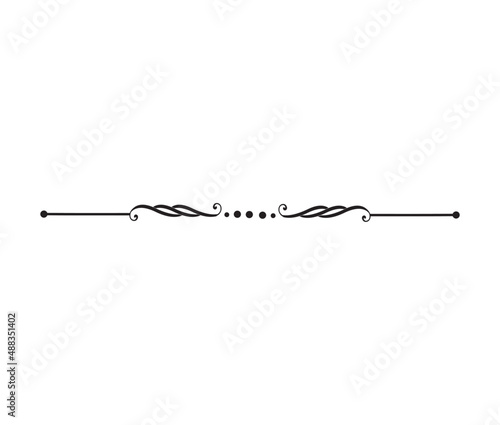 Calligraphy ornament line. Calligraphic text divider, border, separator decor design. Antique vintage victorian elegant decoration element. Filigree frame ornament line. Hand drawn vector illustration