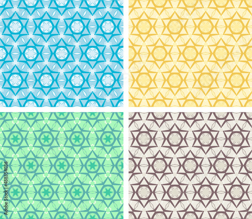 Abstract pattern with stars. Set of different colors. Seamless vector pattern