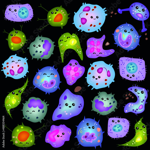 Set of innate immune system cells, cartoon cute funny vector illustration