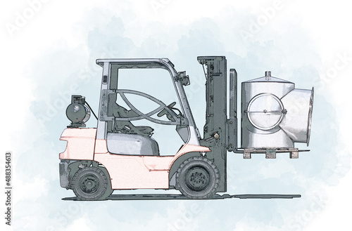 Illustration Art of a Pallet truck working at the warehouse