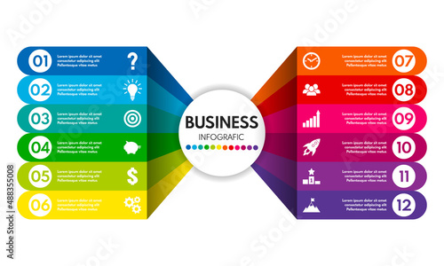 12 options business infographic, steps to success, colorful vector illustration