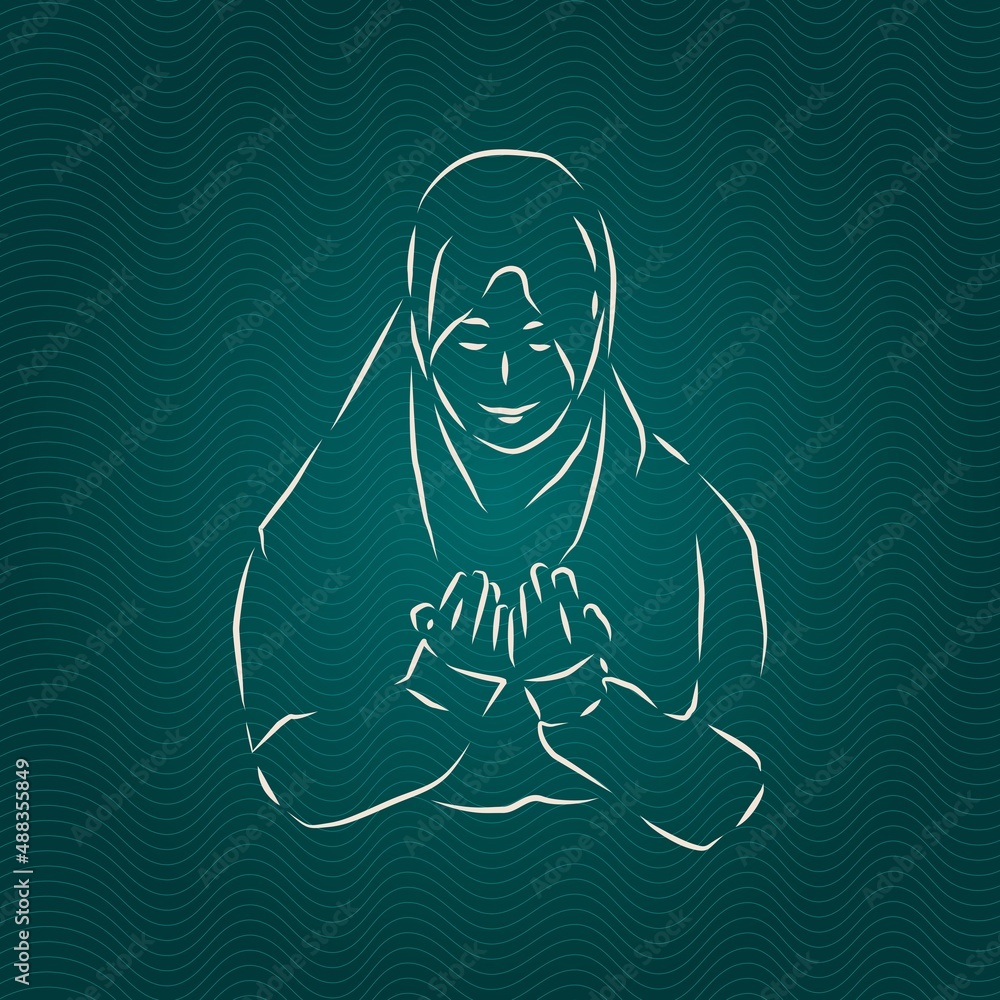 Outline illustration of muslim woman with hand drawn vector Outline illustration of muslim woman with hand drawn vector