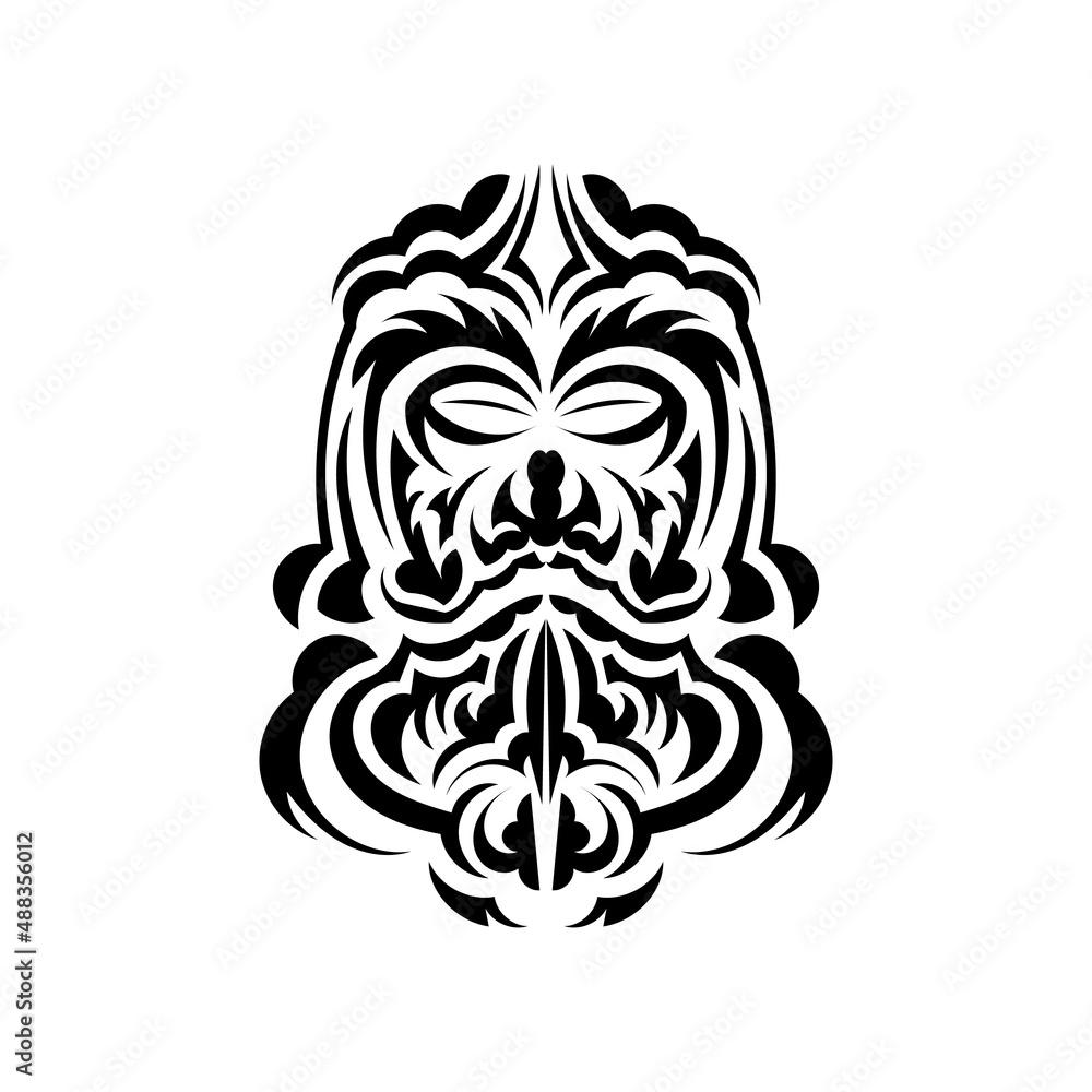Tiki mask design. Traditional decor pattern from Polynesia and Hawaii. Isolated on white background. Flat style. Vector.