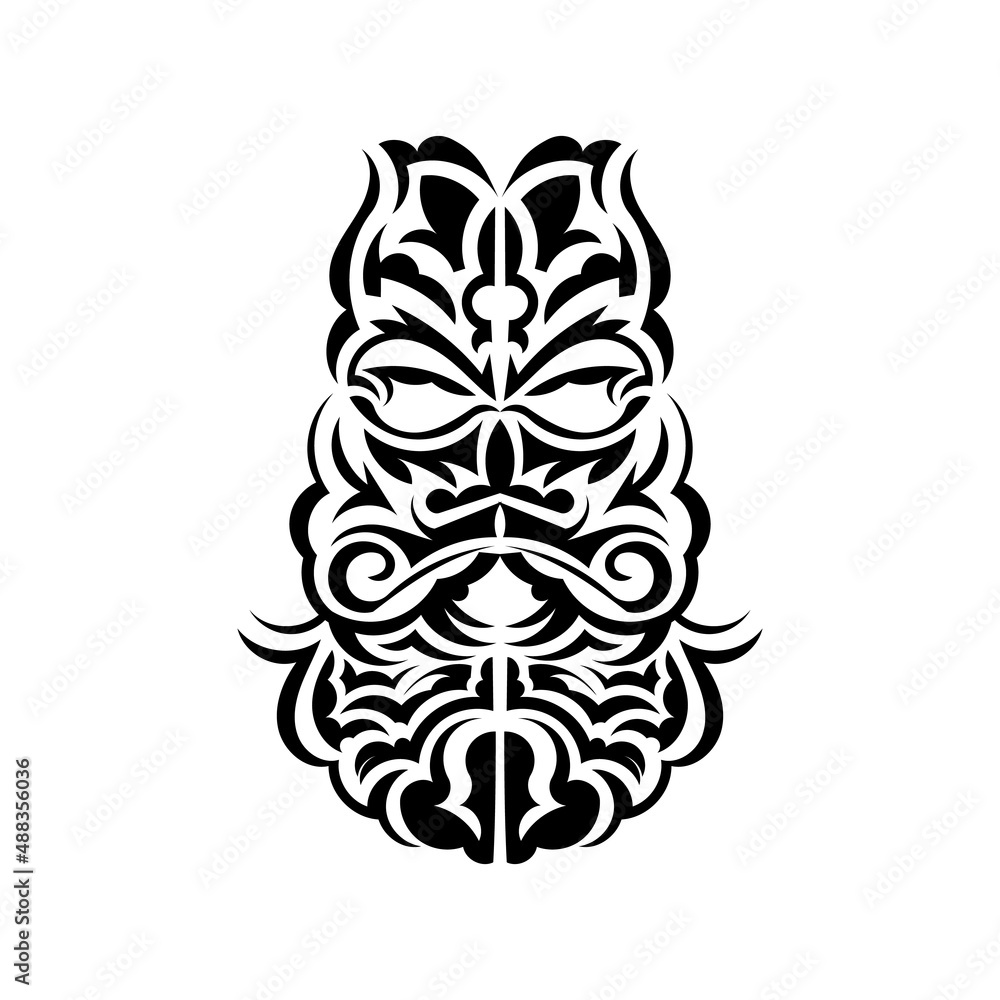 Tiki mask design. Traditional decor pattern from Polynesia and Hawaii. Isolated on white background. Flat style. Vector illustration.