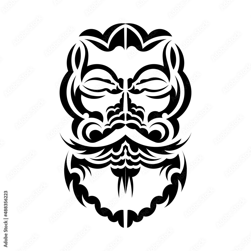 Tiki mask design. Native Polynesians and Hawaiians tiki illustration in black and white. Isolated. Tattoo sketch. Vector illustration. Tiki mask design. Native Polynesians and Hawaiians tiki illustration in black and white. Isolated. Tattoo sketch. Vector illustration.
