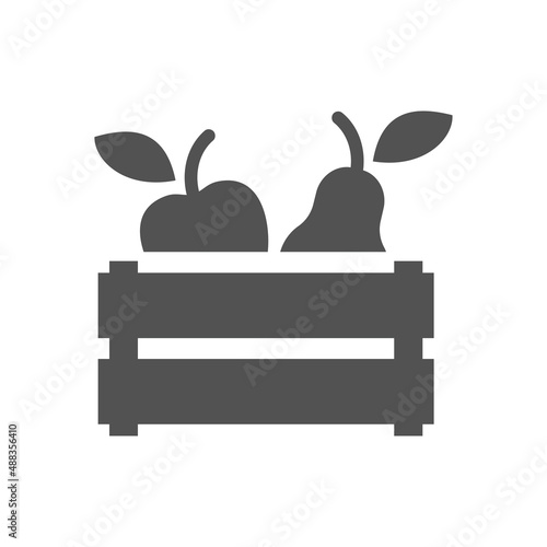 Fruits crate, farm bio food black icon. Apple and pear casket filled symbol.