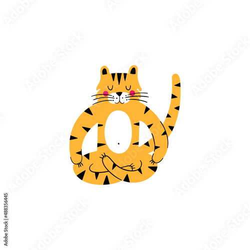 Tiger doing yoga hand-drawn vector illustration