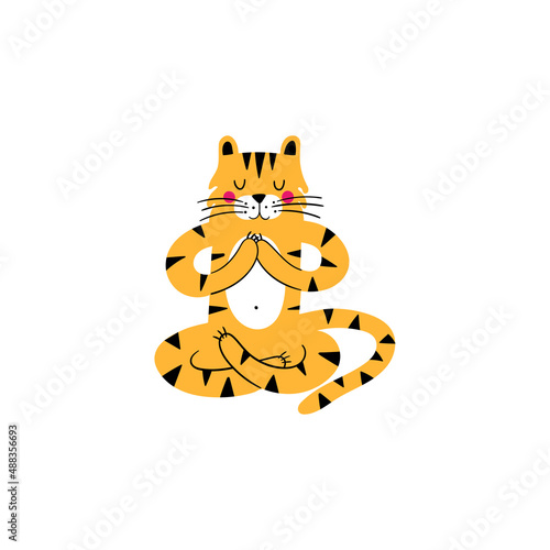Tiger doing yoga hand-drawn vector illustration