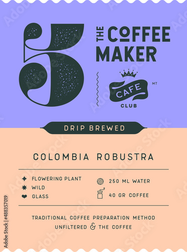 Coffee, tag label. Modern tag, label for brand, logo, sticker coffee shop. Template design minimal label, tag with text cafe, roasted coffee, arabica. Typographic tag, modern font. Vector Illustration