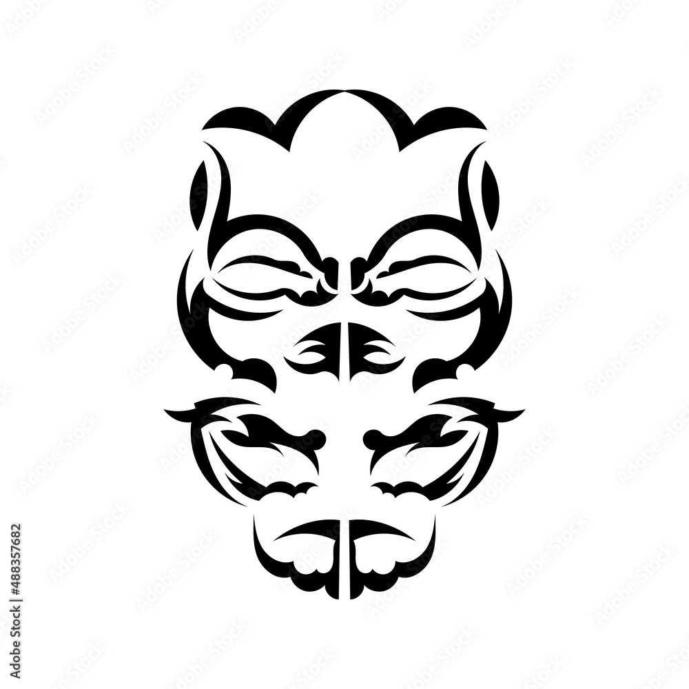 Maori mask. Native Polynesians and Hawaiians tiki illustration in black