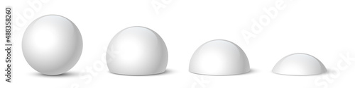 3d marble glossy balls, realistic sphere and hemisphere with shadow and shiny effect