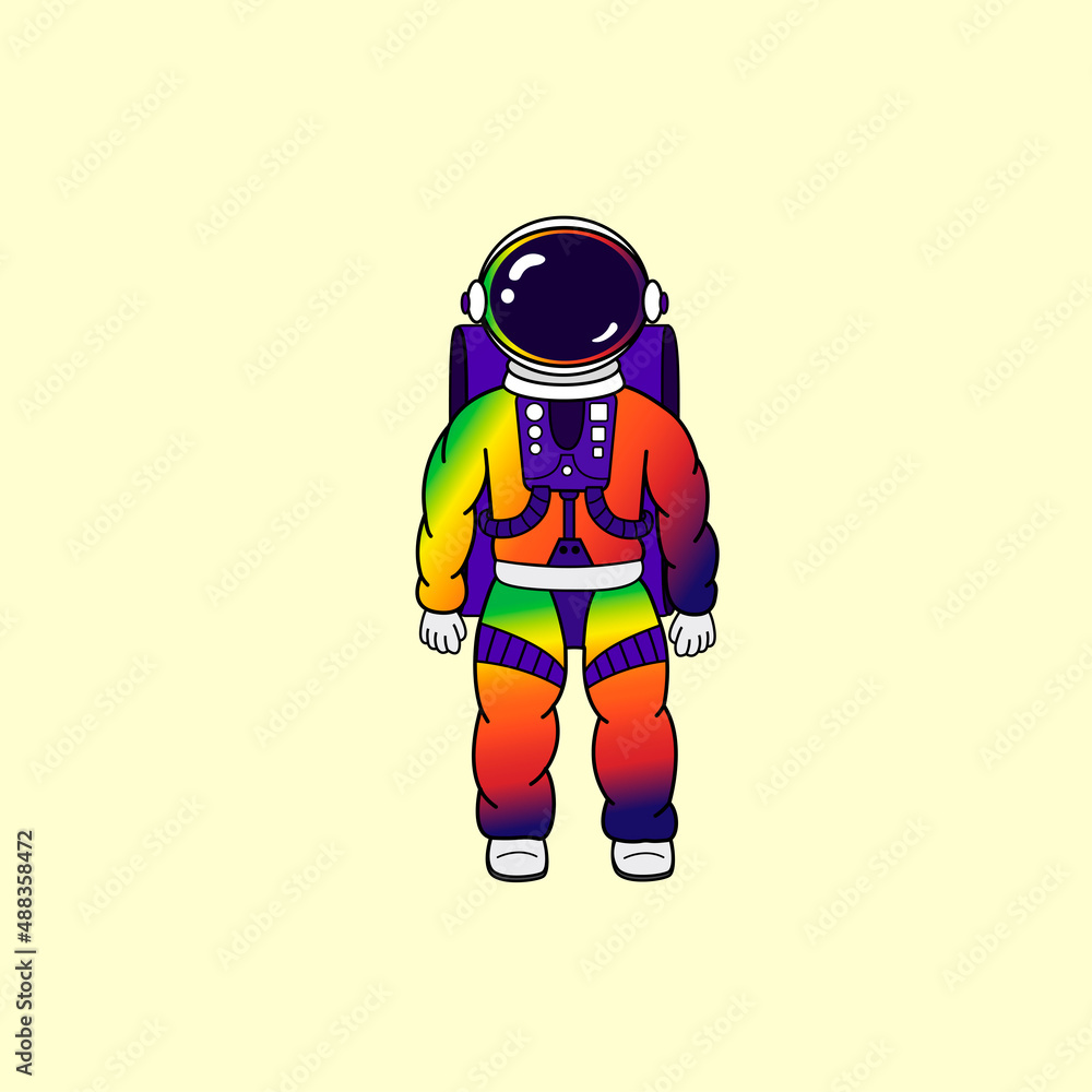 astronaut in a futuristic space suit with a gradient green yellow orange purple on a yellow background astronaut in a futuristic space suit with a gradient green yellow orange purple on a yellow background