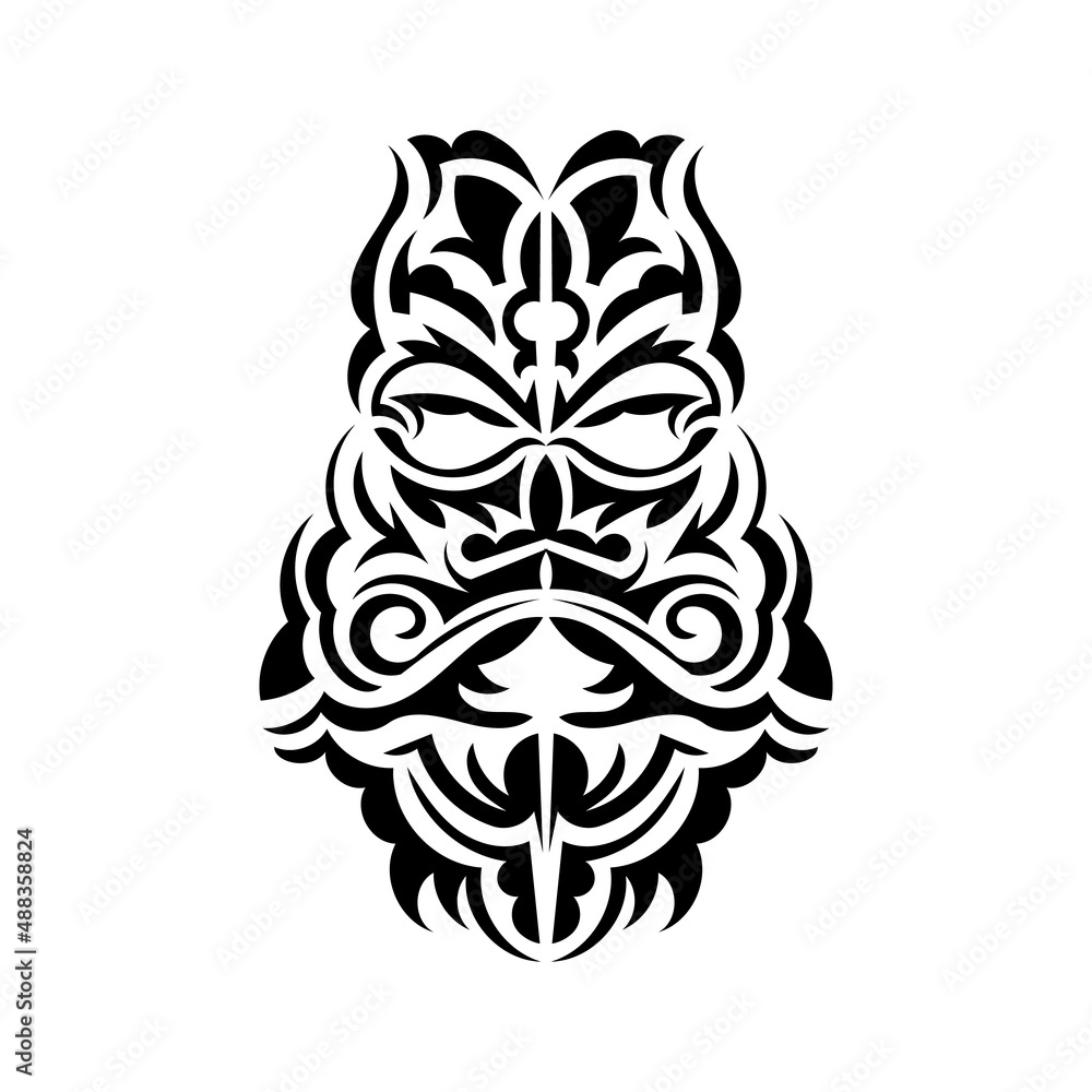 Black and white Tiki mask. Frightening masks in the local ornament of Polynesia. Isolated. Flat style. Vector illustration. Black and white Tiki mask. Frightening masks in the local ornament of Polynesia. Isolated. Flat style. Vector illustration.
