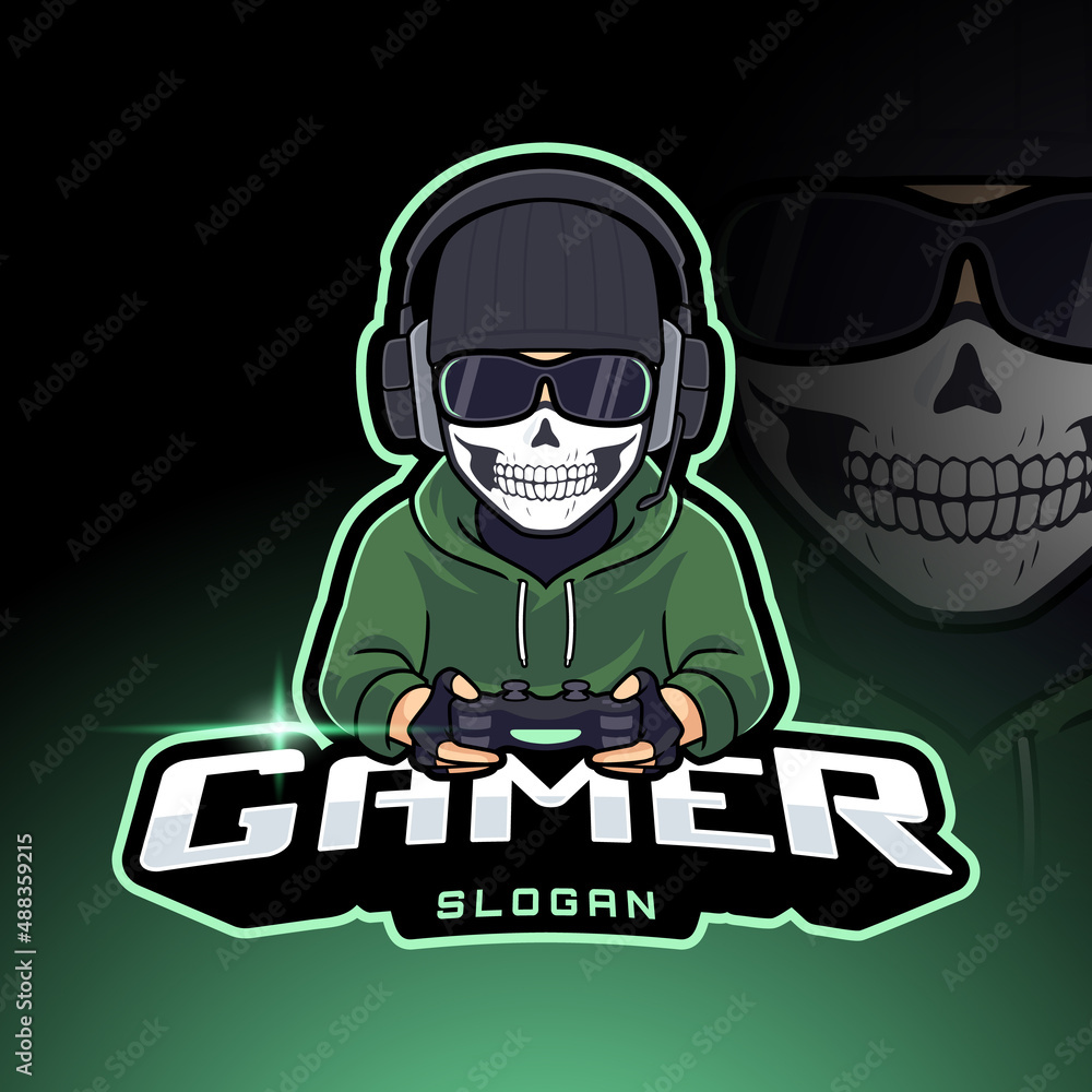 Skull masked gamer esport mascot cartoon vector illustration
