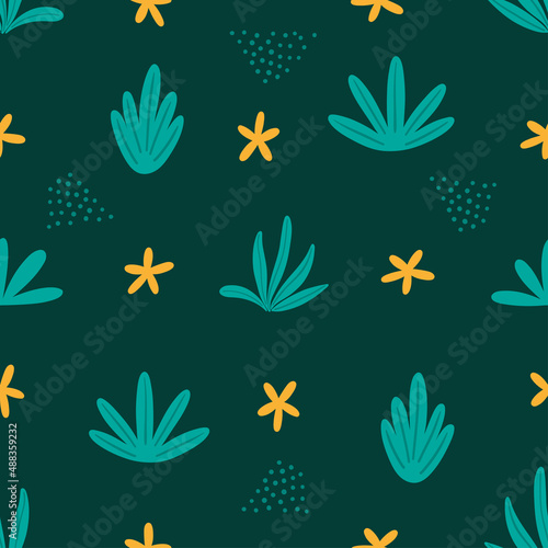 Bushes and flowers seamless repeat pattern