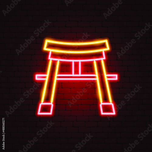 Japan Arch Gate Neon Sign. Vector Illustration of Japanese Promotion.