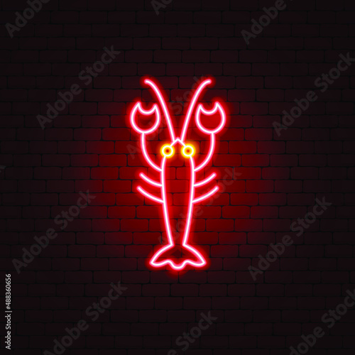 Lobster Neon Sign. Vector Illustration of Japanese Food Promotion.